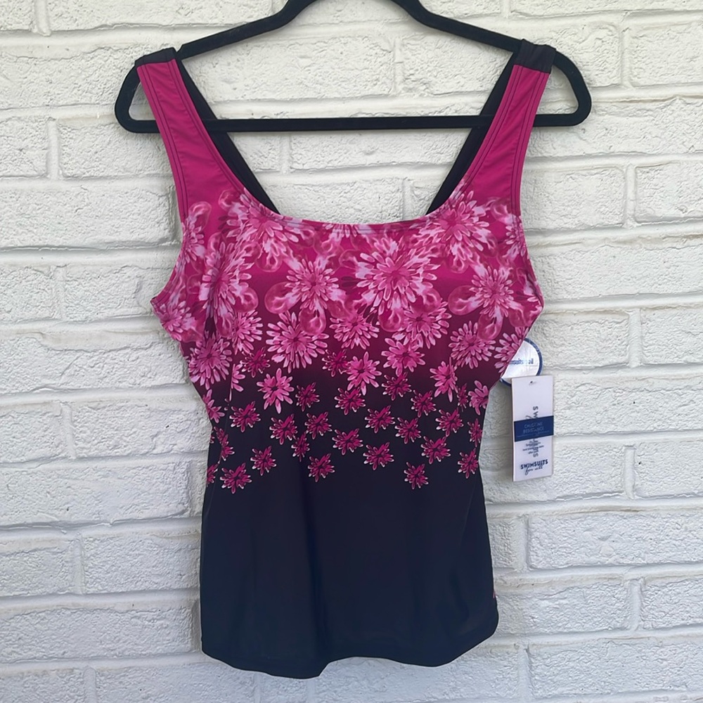 NWT Aquabelle Black/Pink Swimsuits For All Chlorine Resistant Tankini Top